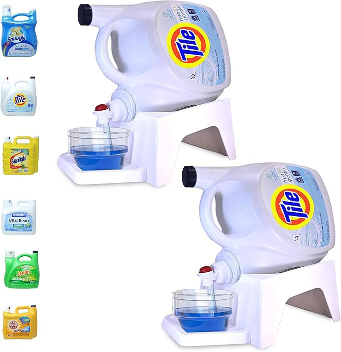 Skywin Laundry Detergent Holder Stand with Tray, 2 Pack Laundry Detergent Stand with Non-Slip Rubber Feet for Washing Room Organization, Easy Pour (White) - Image 1